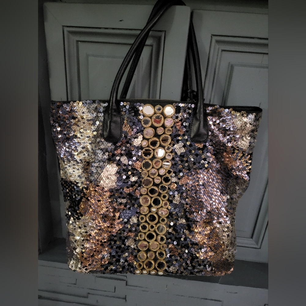 Designer Naeem Khan jeweled leather bag signed
